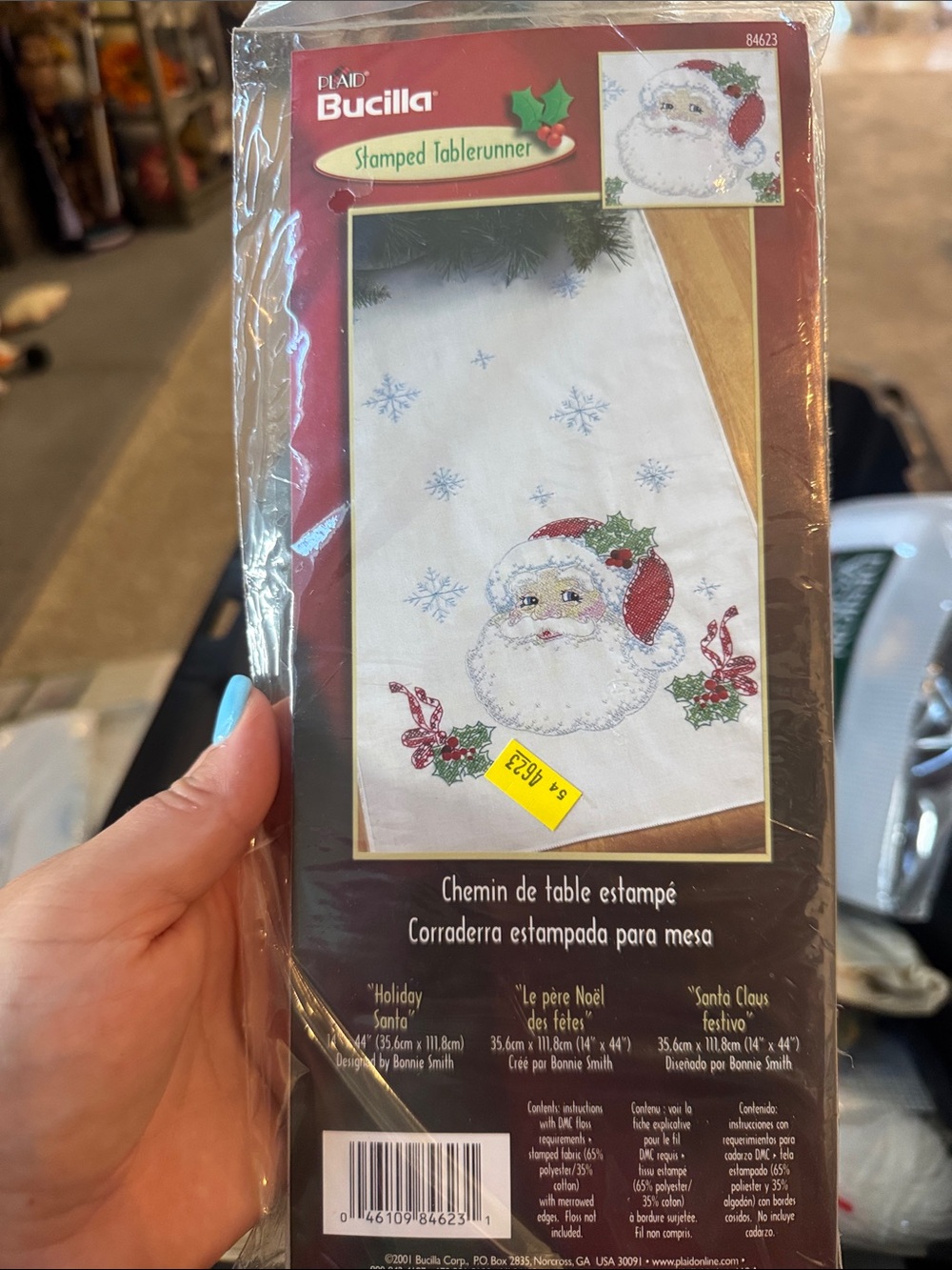 Bucilla White Table Runner with Santa and Holly Accents